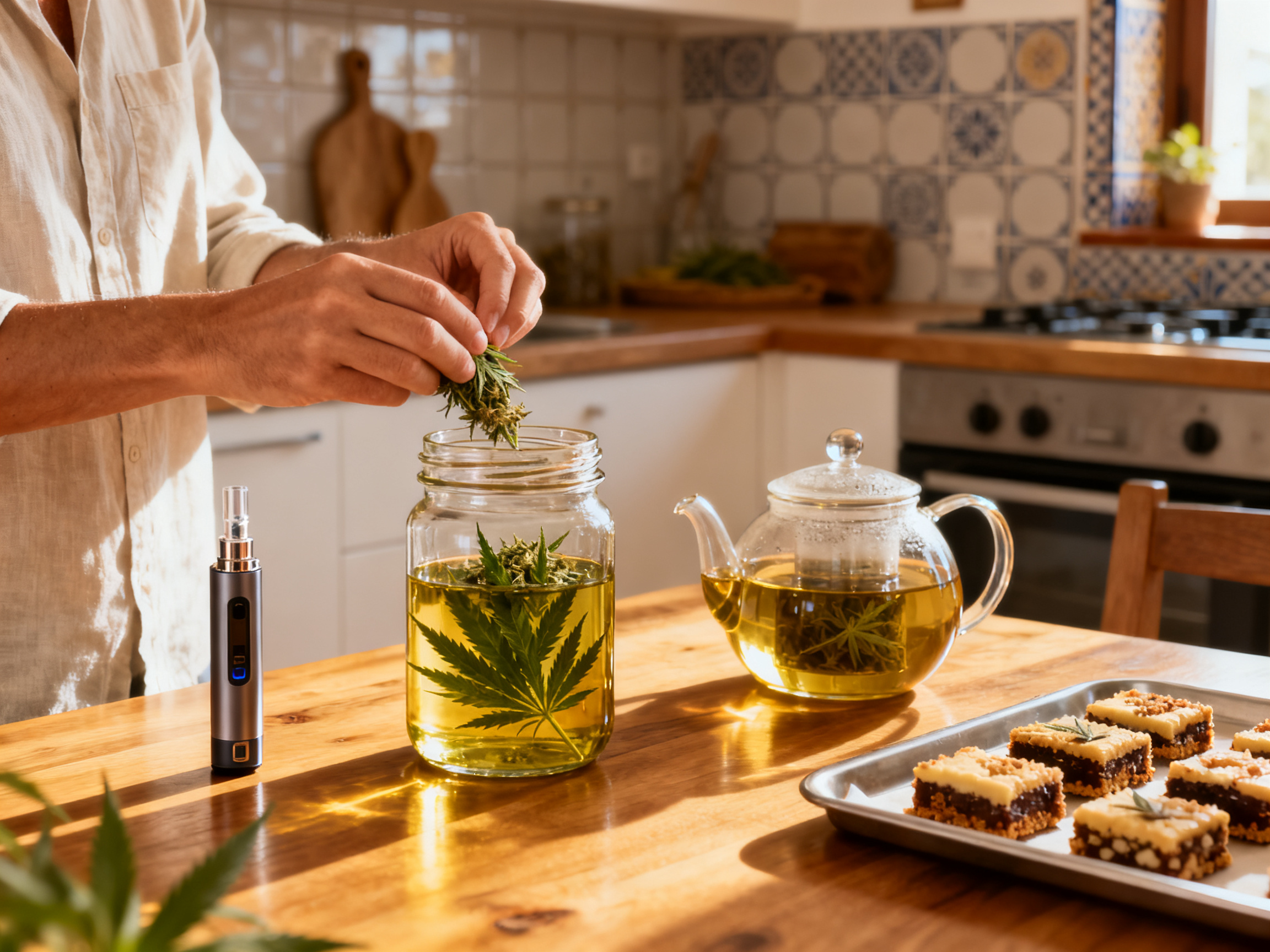 Mano sosteniendo frasco con aceite de CBD
