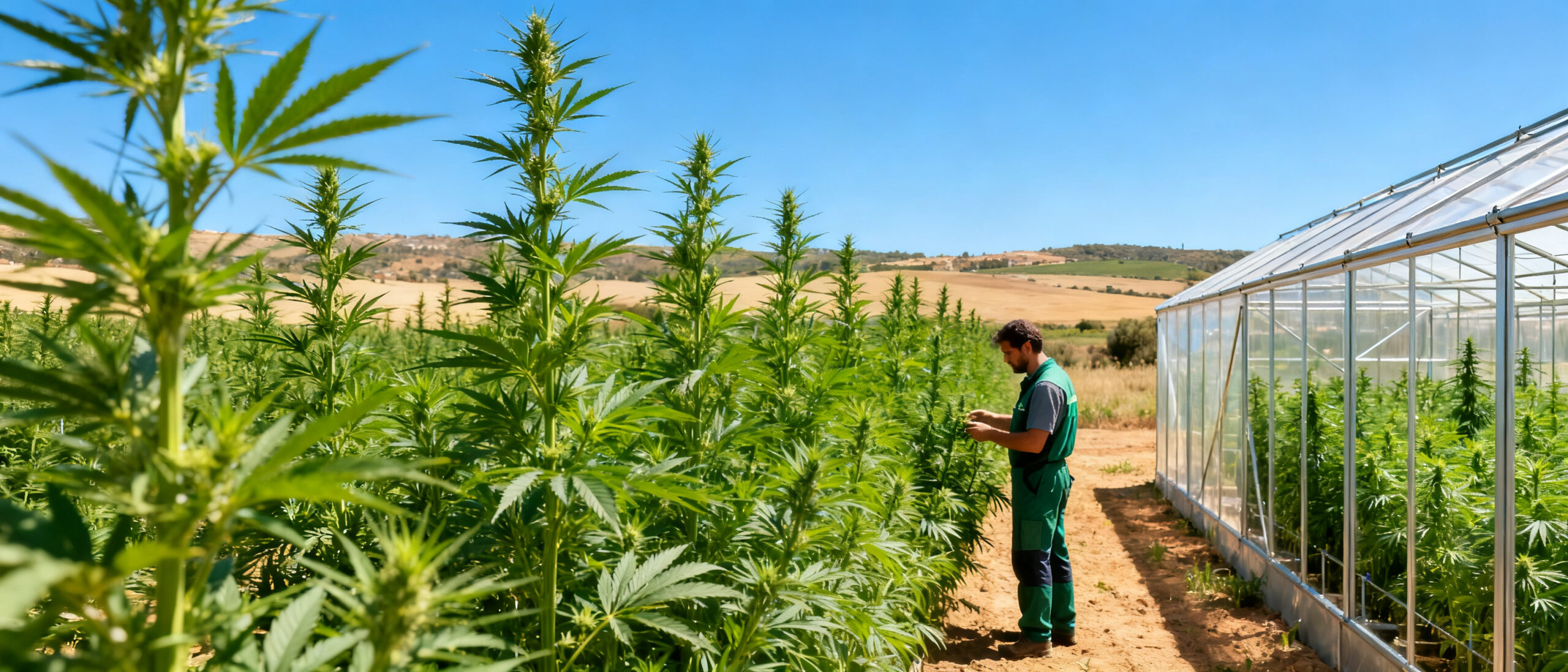 Cultivo de cáñamo al aire libre bajo el sol