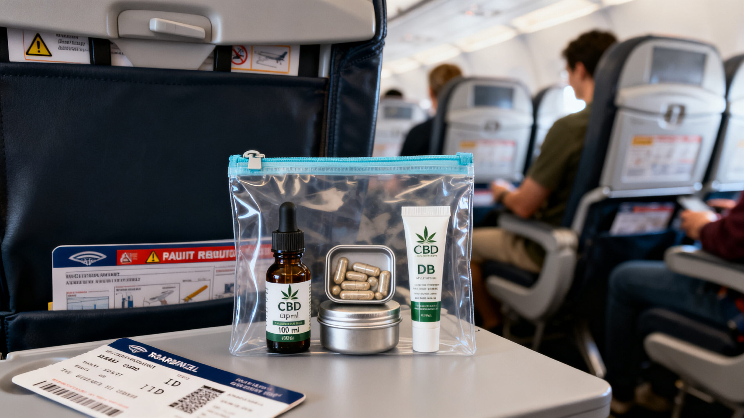 Avión y botellas de CBD en equipaje